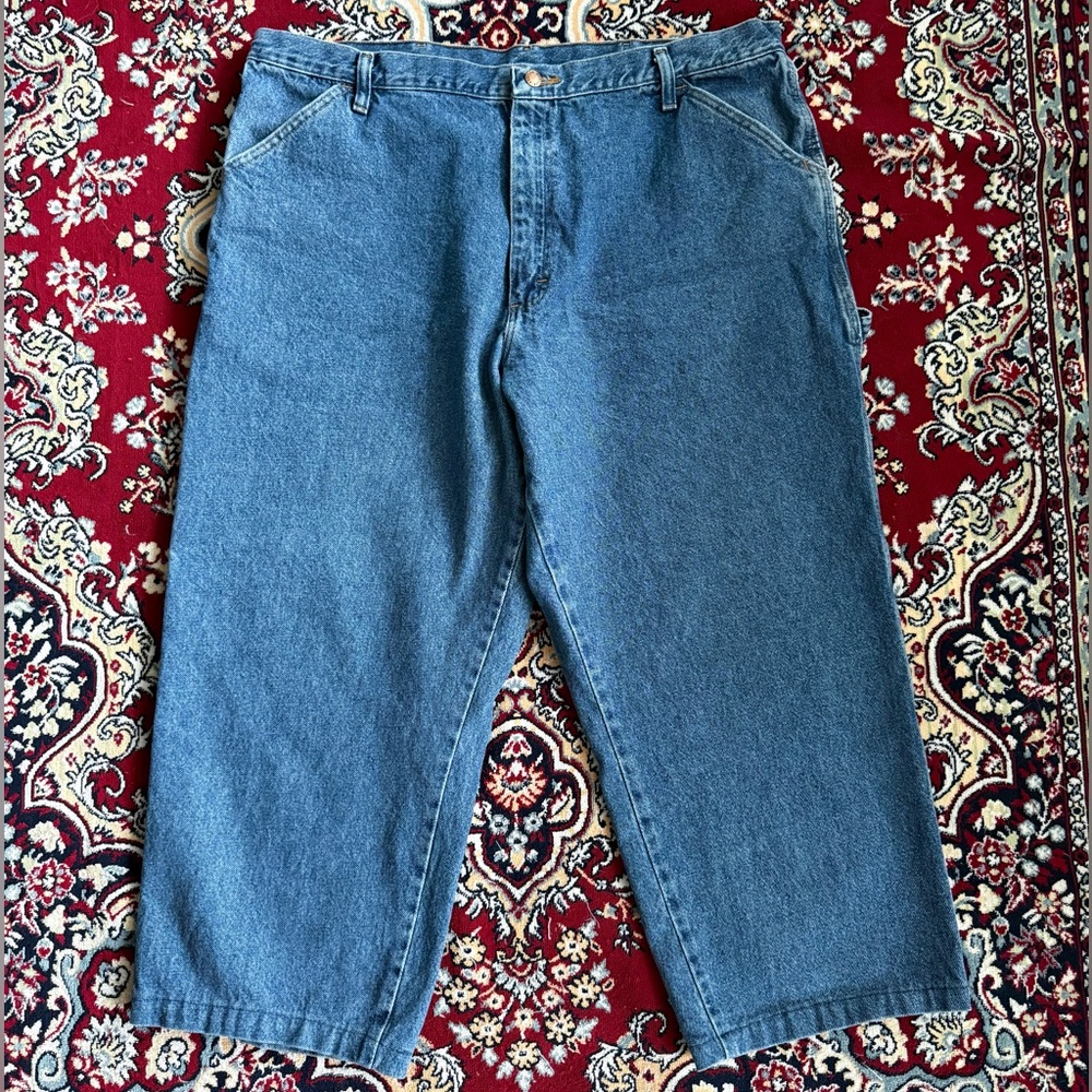 Rustler Men’s 40x30” Vintage Carpenter Loose Fit Midwash Blue Jeans